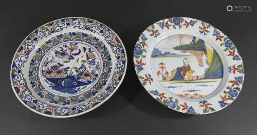BRISLINGTON DELFT CHARGER a 18thc delft charger with blue, g...