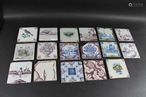 DELFT TILES a mixed group including some manganese examples,...
