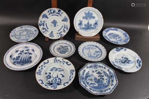 DELFT PLATES 9 various 18thc delft plates and a bowl, includ...