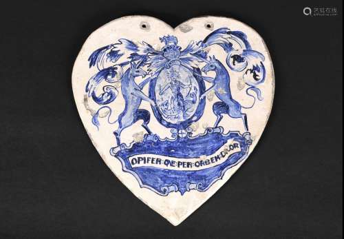 DELFT APOTHECARY PILL SLAB possibly 18thc, the heart shaped ...