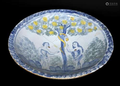 ENGLISH DELFT BOWL - ADAM & EVE a 18thc large delft bowl...