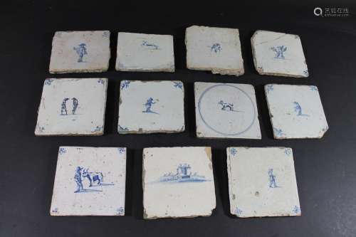 VARIOUS DUTCH DELFT BLUE & WHITE TILES 11 various late 1...