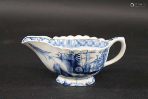 18THC PORCELAIN BLUE & WHITE SAUCEBOAT a blue and white ...