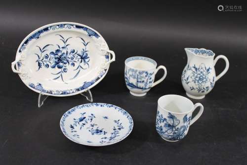 18THC WORCESTER BLUE & WHITE PORCELAIN including a butte...