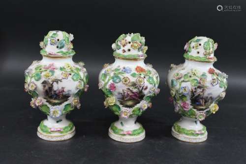 CARL THIEME - SET OF THREE PORCELAIN LIDDED URNS a set of th...