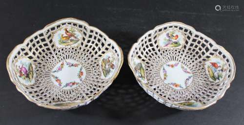 PAIR OF BERLIN PORCELAIN DISHES a pair of pierced lobed shap...