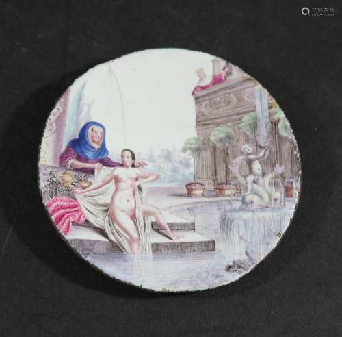 ENAMEL ROUNDEL the circular roundel painted with a bathing w...