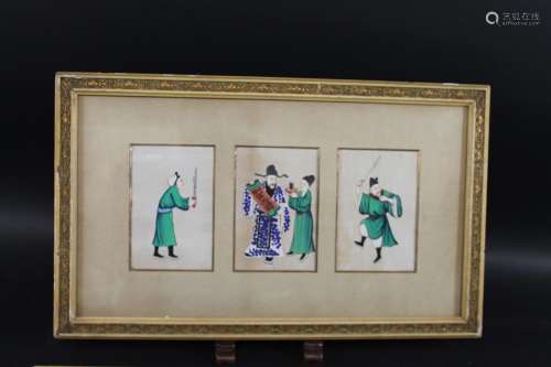 FRAMED CHINESE PITH PAINTINGS two matching gilt frames each ...