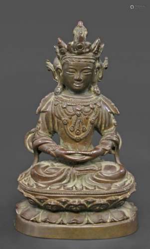 BRONZE BUDDHA probably Indian or Tibetan, the buddha with ha...