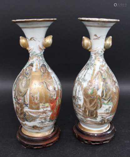 PAIR OF JAPANESE PORCELAIN VASES Meiji period with a lobbed ...