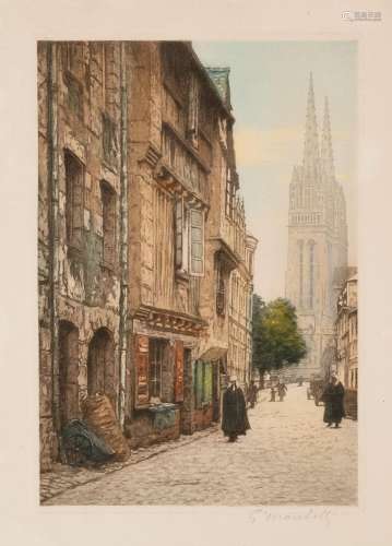 Gustave H. MARCHETTI (1873-?)Quimper, Vue depuis la rue Sain...