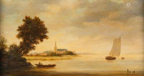 École hollandaise début du XIXè siècleBarque et bateau devan...