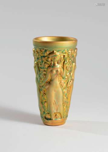 Vilmos ZSOLNAY (1828-1900)Vase conique en faïence émaillé ve...