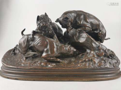 Pierre-Jules MÈNE (1810-1879)Les chiens à la chasseEpreuve e...