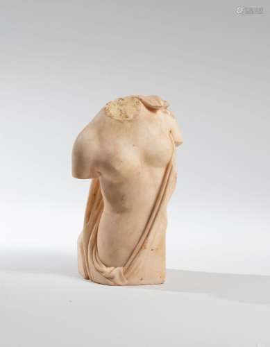 Buste acephale de femme drapée à l'antique Epreuve en marbre...