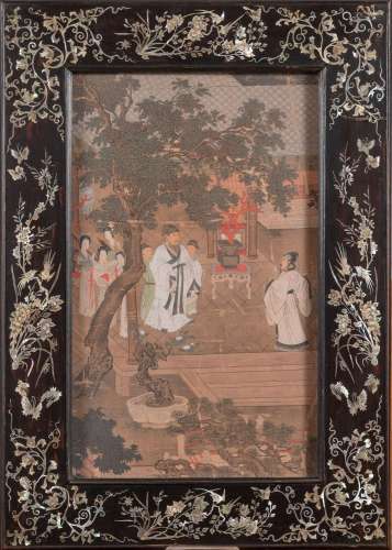 CHINE, 19ème sièclePeinture représentant des lettrés au jard...