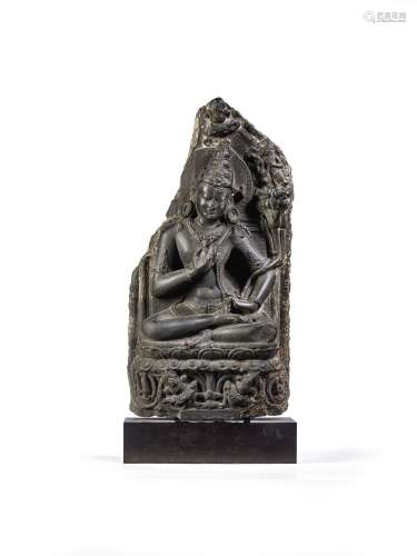 印度北部 帕拉時期 十一世紀 黑石觀音坐像碑