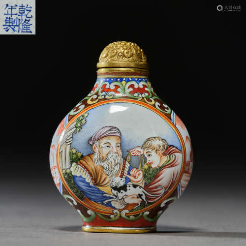 Qing Dynasty of China,Painted Enamel Snuff Bottle