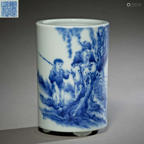 Qing Dynasty of China,Blue and White Character Pen Holder