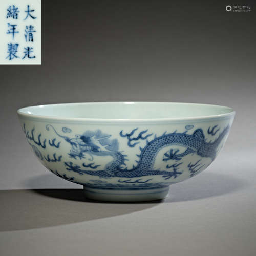 Qing Dynasty of China,Blue and White Dragon Pattern Bowl