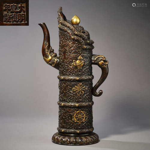 Ming Dynasty of China,Bronze Gilt Domu Pot