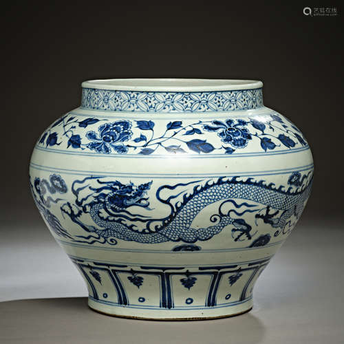 Yuan Dynasty of China,Blue and White Dragon Pattern Jar