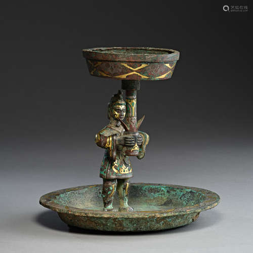 Han Dynasty of China,Inlaid Gold and Silver Candlestick