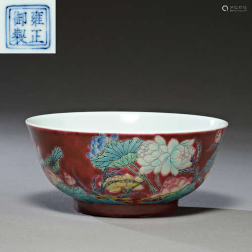 Qing Dynasty of China,Red Ground Enamel Painted Flower Bowl