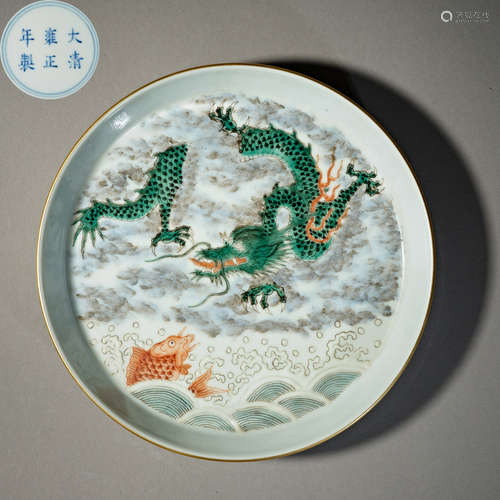 Qing Dynasty of China,Famille Rose Dragon Pattern Plate