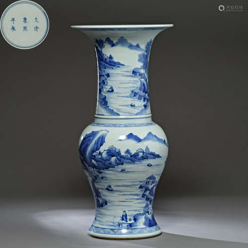 Qing Dynasty of China,Blue and White Character Flower Goblet