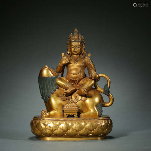Qing Dynasty of China,Bronze Gilt Statue of the God of Wealt...