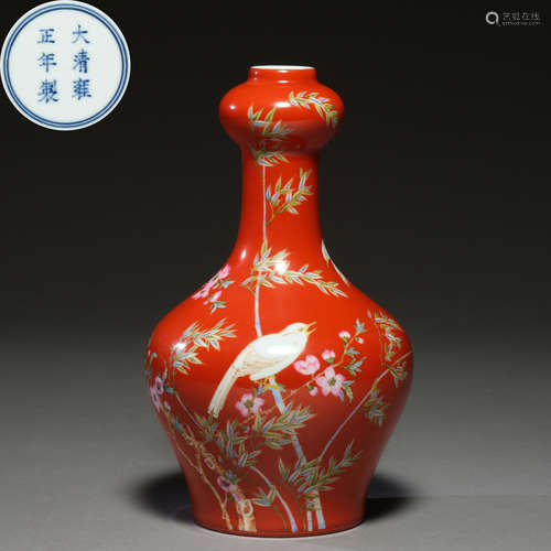 Qing Dynasty of China,Alum Red Flowers and Birds Appreciatio...