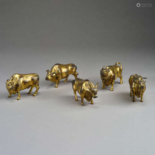 Qing Dynasty of China,Bronze Gilt Five-Cow Ornaments
