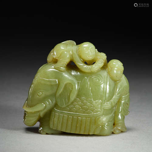 Qing Dynasty of China,Hetian Jade Elephant and Two Boys