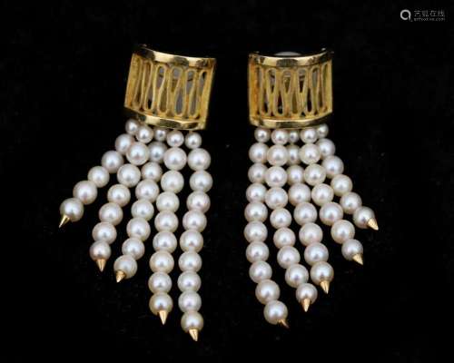 A pear of 14 karat guld earrings with pearls