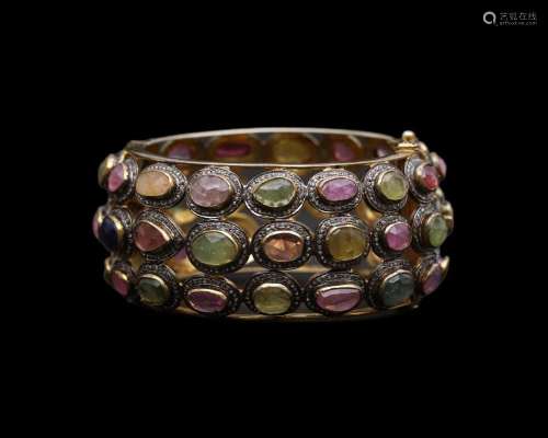 A 835 zilver bracelet set with sapphire, ruby, tourmaline an...