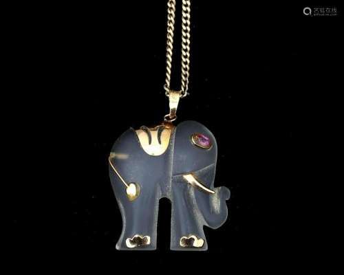 A 14 karat gold cut gourmet linked necklace with elephant ma...