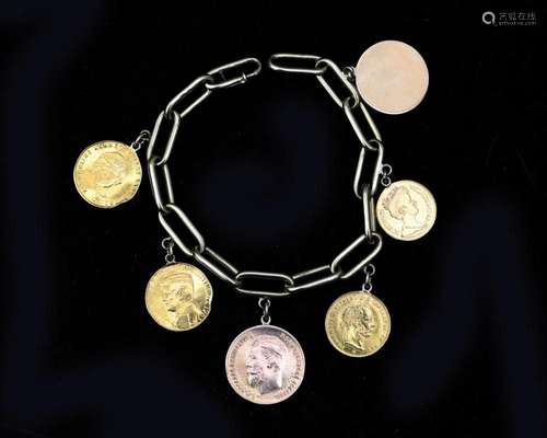 A 14 karat gold Closed For Ever linked bracelet with five co...