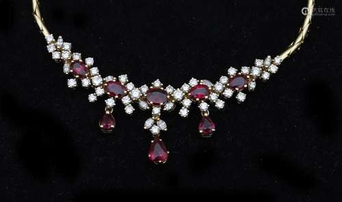 An 18 karat gold choker, set with rubies and diamonds