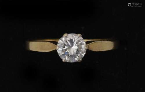 An 18 krt. gold solitaire ring set with diamond approx. 0.80...