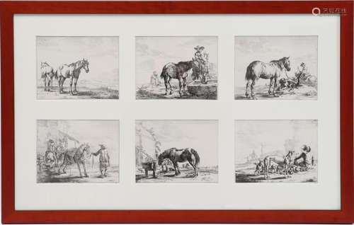 6 engravings with horses