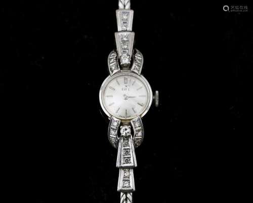 An 18 karat white gold Ebel women s wristwatch with diamonds