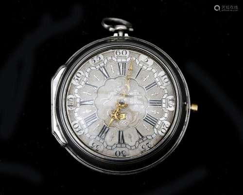 A silver pocket watch, with double case, Pieter van den Berg...