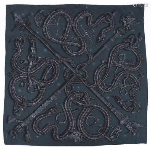 A vintage scarf from Hermes, dark green, greyish and black