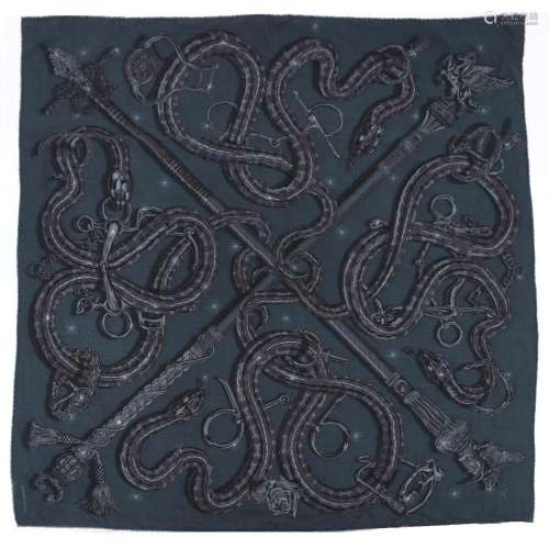 A vintage scarf from Hermes, dark green, greyish and black