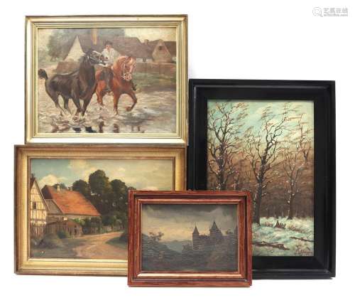 4 various oil paintings