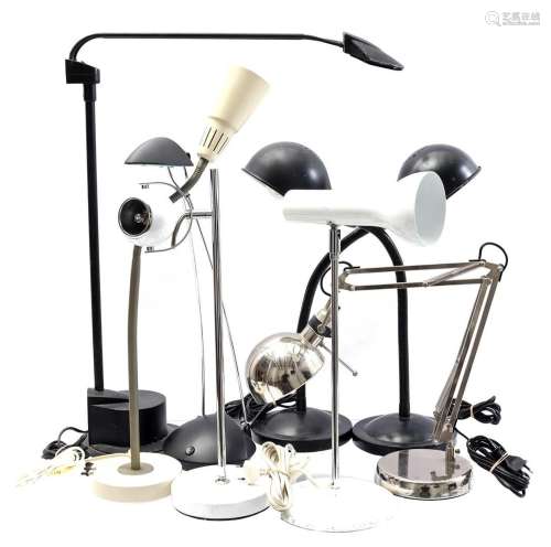 8 various metal desk lamps