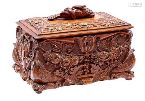 Walnut richly decorated tea chest