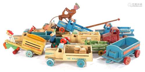 Lot of wooden toy cars