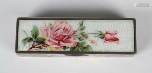 An Edwardian silver and enamelled rectangular box, the hinge...